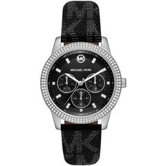 Michael Kors Tibby Chronograph Black Dial Black Genuine Leather Women's Watch - MK2976